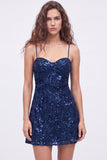 Sequin Burgundy Spaghetti Straps Short Homecoming Dress with Lace-up Back