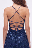 Sequin Burgundy Spaghetti Straps Short Homecoming Dress with Lace-up Back