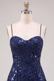 Sequin Burgundy Spaghetti Straps Short Homecoming Dress with Lace-up Back
