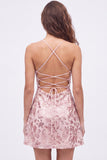 Sequin Burgundy Spaghetti Straps Short Homecoming Dress with Lace-up Back