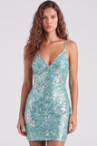 Sparkly Mint Green Bodycon Homecoming Dress with Lace-up Back