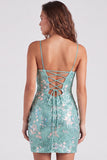 Sparkly Mint Green Bodycon Homecoming Dress with Lace-up Back