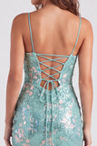 Sparkly Mint Green Bodycon Homecoming Dress with Lace-up Back