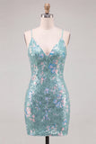 Sparkly Mint Green Bodycon Homecoming Dress with Lace-up Back