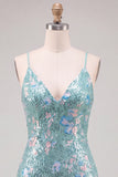 Sparkly Mint Green Bodycon Homecoming Dress with Lace-up Back