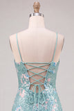 Sparkly Mint Green Bodycon Homecoming Dress with Lace-up Back