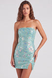 Sparkly Red Bodycon Strapless Short Homecoming Dress with Slit