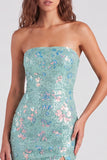 Sparkly Red Bodycon Strapless Short Homecoming Dress with Slit