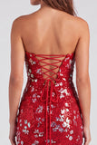 Sparkly Red Bodycon Strapless Short Homecoming Dress with Slit