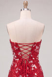 Sparkly Red Bodycon Strapless Short Homecoming Dress with Slit