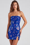Sparkly Red Bodycon Strapless Short Homecoming Dress with Slit