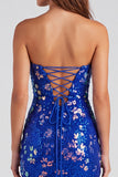 Sparkly Red Bodycon Strapless Short Homecoming Dress with Slit