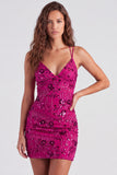 Bodycon Sequin Beaded Pink Homecoming Dress with Lace-up Back