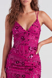 Bodycon Sequin Beaded Pink Homecoming Dress with Lace-up Back