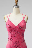 Bodycon Sequin Beaded Pink Homecoming Dress with Lace-up Back