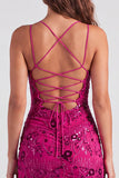 Bodycon Sequin Beaded Pink Homecoming Dress with Lace-up Back