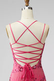 Bodycon Sequin Beaded Pink Homecoming Dress with Lace-up Back