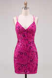 Bodycon Sequin Beaded Pink Homecoming Dress with Lace-up Back