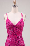 Bodycon Sequin Beaded Pink Homecoming Dress with Lace-up Back