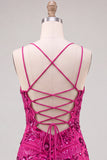 Bodycon Sequin Beaded Pink Homecoming Dress with Lace-up Back