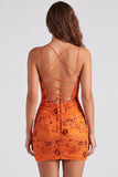 Bodycon Sequin Beaded Pink Homecoming Dress with Lace-up Back