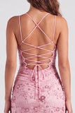 Bodycon Sequin Beaded Pink Homecoming Dress with Lace-up Back