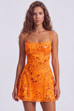 Orange Sequin Beaded A Line Homecoming Dress with Lace-up Back