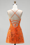 Orange Sequin Beaded A Line Homecoming Dress with Lace-up Back