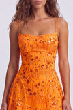 Orange Sequin Beaded A Line Homecoming Dress with Lace-up Back
