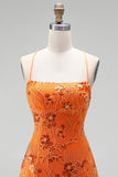 Orange Sequin Beaded A Line Homecoming Dress with Lace-up Back