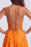 Orange Sequin Beaded A Line Homecoming Dress with Lace-up Back