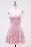 Orange Sequin Beaded A Line Homecoming Dress with Lace-up Back