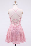 Orange Sequin Beaded A Line Homecoming Dress with Lace-up Back
