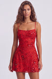 Orange Sequin Beaded A Line Homecoming Dress with Lace-up Back