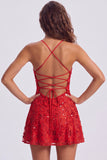 Orange Sequin Beaded A Line Homecoming Dress with Lace-up Back