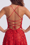 Orange Sequin Beaded A Line Homecoming Dress with Lace-up Back