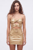 Metallic Gold Bodycon Cut Out Strapless Homecoming Dress