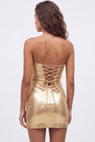Metallic Gold Bodycon Cut Out Strapless Homecoming Dress