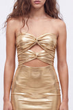 Metallic Gold Bodycon Cut Out Strapless Homecoming Dress