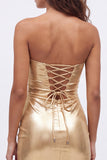 Metallic Gold Bodycon Cut Out Strapless Homecoming Dress
