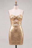 Metallic Gold Bodycon Cut Out Strapless Homecoming Dress