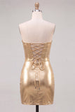 Metallic Gold Bodycon Cut Out Strapless Homecoming Dress