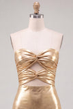 Metallic Gold Bodycon Cut Out Strapless Homecoming Dress
