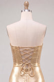 Metallic Gold Bodycon Cut Out Strapless Homecoming Dress