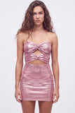 Metallic Gold Bodycon Cut Out Strapless Homecoming Dress