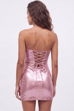 Metallic Gold Bodycon Cut Out Strapless Homecoming Dress