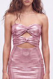Metallic Gold Bodycon Cut Out Strapless Homecoming Dress