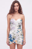 Black Floral Strapless Ruched Bodycon Homecoming Dress with Lace-up Back