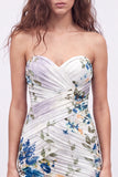 Black Floral Strapless Ruched Bodycon Homecoming Dress with Lace-up Back