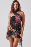 Floral Ivory Halter Bodycon Mini Dress with Sash